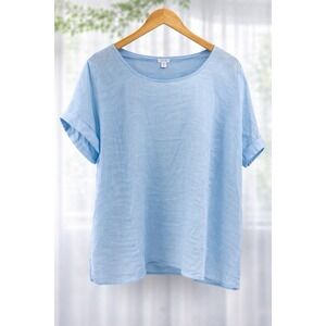 J Jill Pure Jill 100% Linen Relaxed Fit Boxy Top Lagenlook Size LP Large Petite